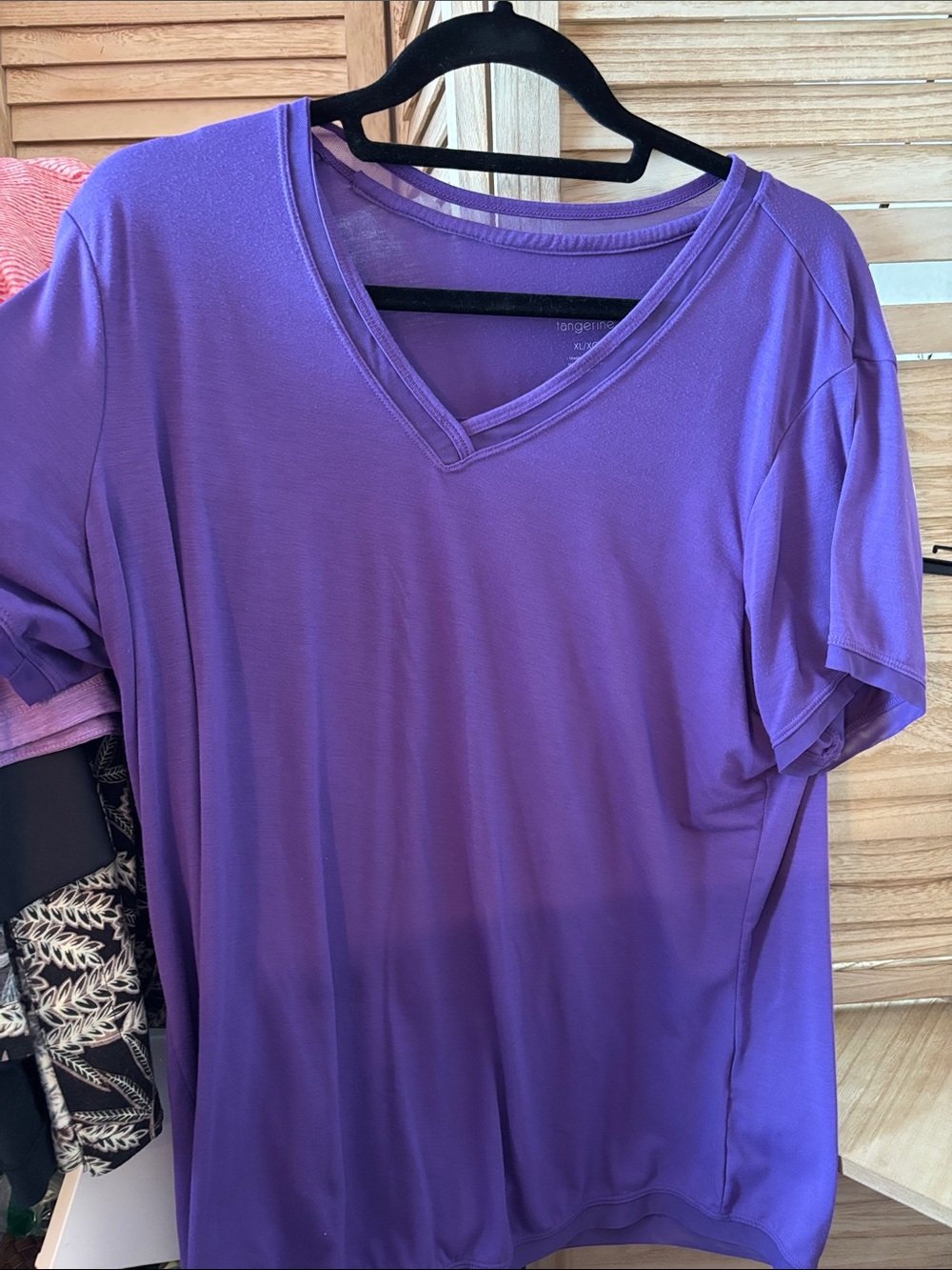 Tangerine Mesh Trim Purple V-Neck Performance Top XL